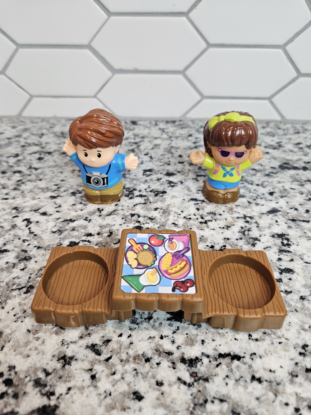 Fisher-Price Little People Boy & Girl Figures and Brown Picnic Table